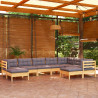9 pcs conjunto lounge de jardim + almofadões cinza pinho maciço 1
