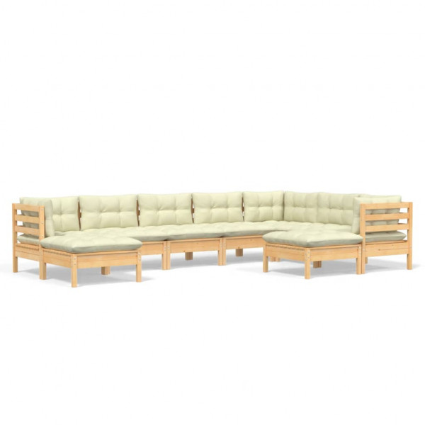 9 pcs conjunto lounge jardim c/ almofadões creme pinho maciço M 2