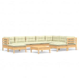 10 pcs conjunto lounge jardim c/ almofadões creme pinho maciço H