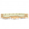 Muebles de jardín 10 pzas y cojines madera maciza de pino crema 2