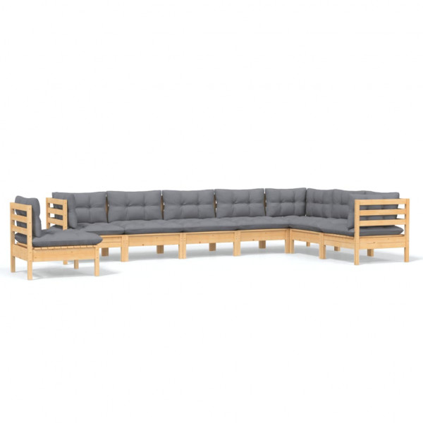 8 pcs conjunto lounge de jardim + almofadões cinza pinho maciço M 2