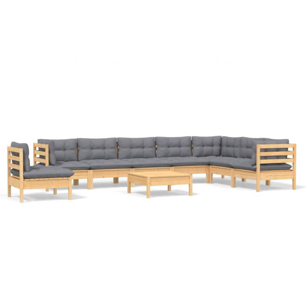 Juego de muebles de jardín 9 pzas y cojines madera maciza pino M 2