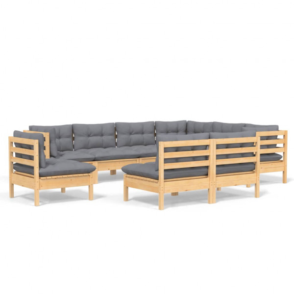 Juego de muebles de jardín 9 pzas y cojines madera maciza pino M 2