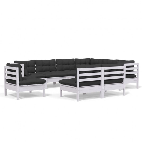 9 pcs conj. lounge de jardim c/ almofadões pinho maciço branco M 2