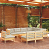 Muebles de jardín 10 pzas y cojines madera maciza de pino crema 1