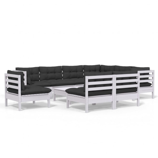 Muebles de jardín 10 pzas con cojines blanco madera maciza pino M 2