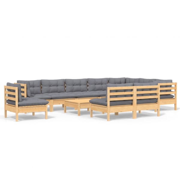11pcs conjunto lounge de jardim + almofadões cinza pinho maciço M 2