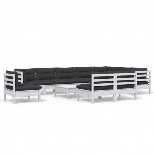 Muebles de jardín 11 pzas con cojines blanco madera de pino H