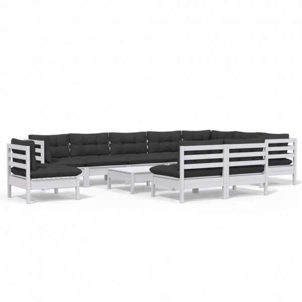 11 pcs conj. lounge de jardim c/ almofadões pinho maciço branco M 2