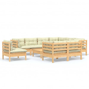 Muebles de jardín 10 pzas y cojines madera maciza de pino crema H