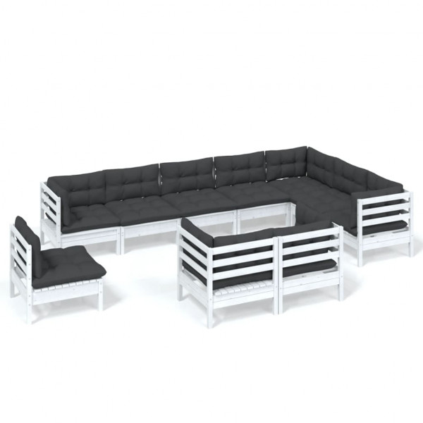 Muebles de jardín 10 pzas y cojines blanco madera maciza pino M 2