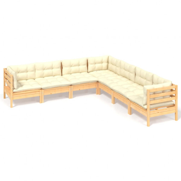 Muebles de jardín 7 pzas y cojines madera maciza de pino crema M 2