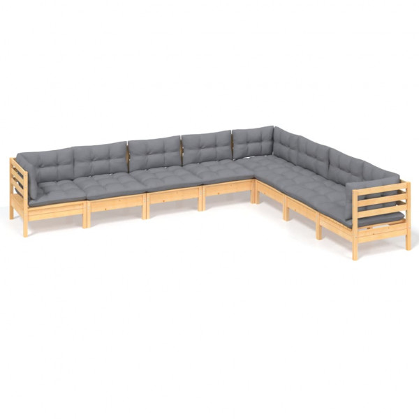 8 pcs conjunto lounge de jardim + almofadões cinza pinho maciço M 2