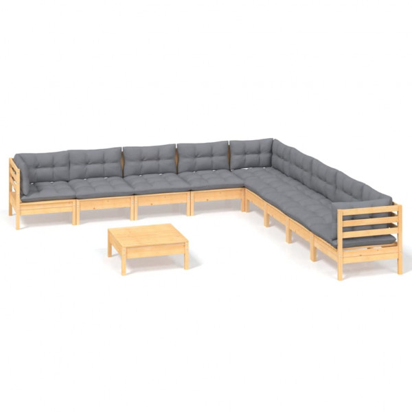10pcs conjunto lounge de jardim + almofadões cinza pinho maciço M 2
