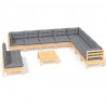 11pcs conjunto lounge de jardim + almofadões cinza pinho maciço 2