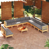 Juego de muebles de jardín 12 pzas y cojines madera maciza pino 1