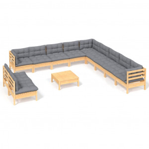 12pcs conjunto lounge de jardim + almofadões cinza pinho maciço H