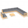 Juego de muebles de jardín 12 pzas y cojines madera maciza pino 2