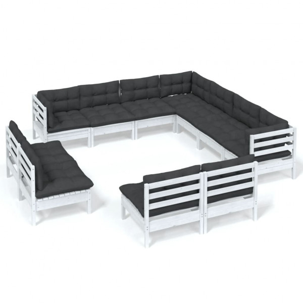 11 pcs conj. lounge de jardim c/ almofadões pinho maciço branco M 2