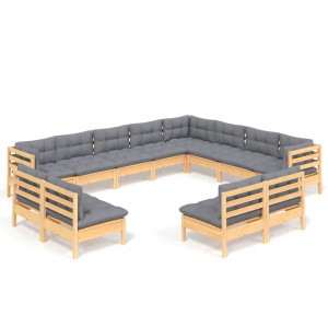 Juego de muebles de jardín 12 pzas y cojines madera maciza pino H