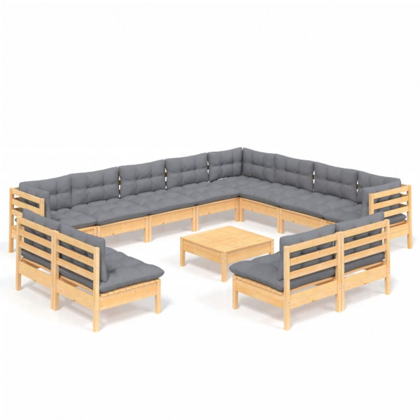 13pcs conjunto lounge de jardim + almofadões cinza pinho maciço M 2