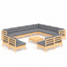 13pcs conjunto lounge de jardim + almofadões cinza pinho maciço 2