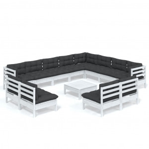 Muebles de jardín 13 pzas con cojines blanco madera maciza pino H