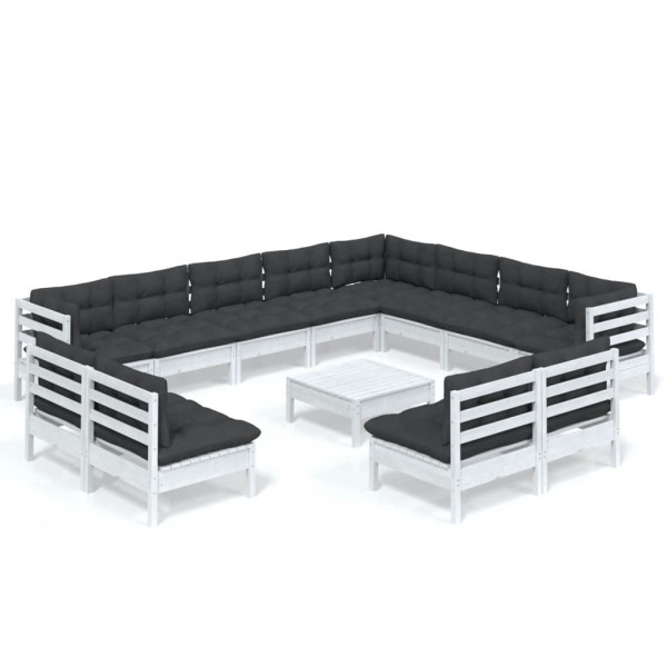 Muebles de jardín 13 pzas con cojines blanco madera maciza pino M 2