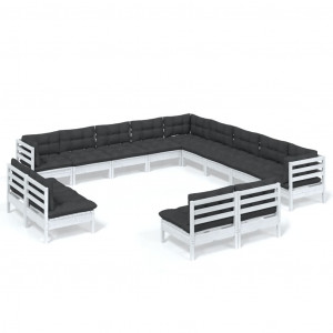 13 pcs conj. lounge de jardim c/ almofadões pinho maciço branco H