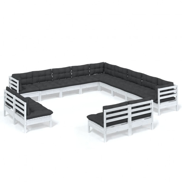Muebles de jardín 13 pzas y cojines blanco madera maciza pino M 2