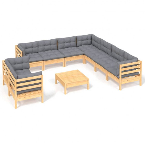 10pcs conjunto lounge de jardim + almofadões cinza pinho maciço M 2