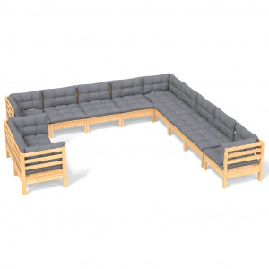 11pcs conjunto lounge de jardim + almofadões cinza pinho maciço H