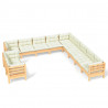 Muebles de jardín 11 pzas y cojines madera maciza de pino crema 2