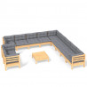 12pcs conjunto lounge de jardim + almofadões cinza pinho maciço 2