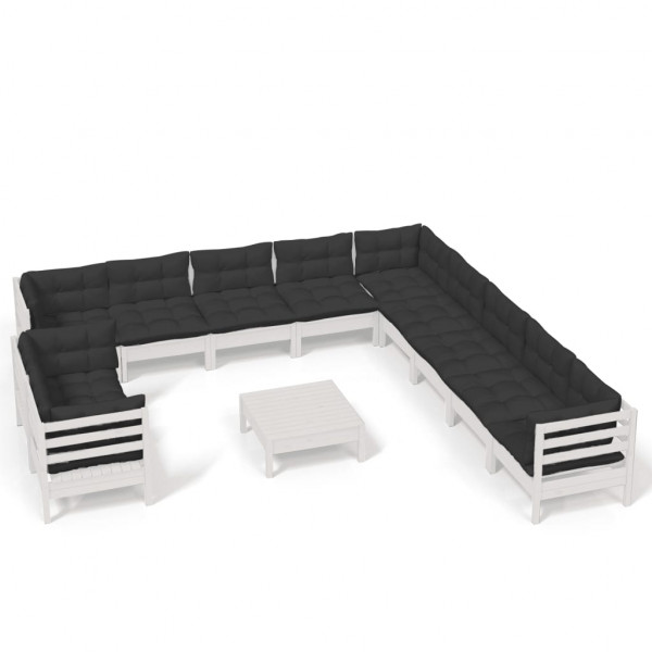 12 pcs conj. lounge de jardim c/ almofadões pinho maciço branco M 2
