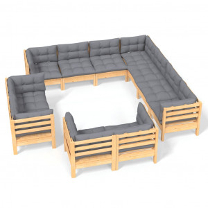 11pcs conjunto lounge de jardim + almofadões cinza pinho maciço H
