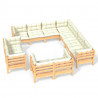 Muebles de jardín 11 pzas y cojines madera maciza de pino crema 2