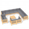 13pcs conjunto lounge de jardim + almofadões cinza pinho maciço 2