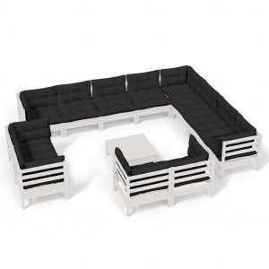 13 pcs conj. lounge de jardim c/ almofadões pinho maciço branco H