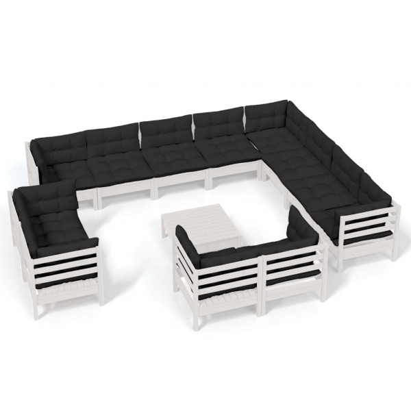 13 pcs conj. lounge de jardim c/ almofadões pinho maciço branco M 2