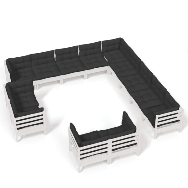 13 pcs conj. lounge de jardim c/ almofadões pinho maciço branco M 2