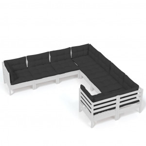 Muebles de jardín 8 pzas y cojines blanco madera maciza de pino H