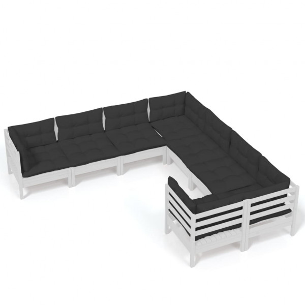 8 pcs conj. lounge de jardim c/ almofadões pinho maciço branco M 2