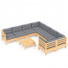9 pcs conjunto lounge de jardim c/ almofadões cinzentos pinho 2