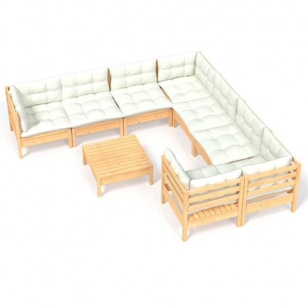9 pcs conjunto lounge de jardim c/ almofadões cor creme pinho M 2