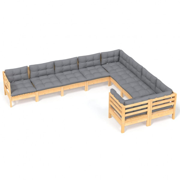 Juego de muebles de jardín 9 pzas y cojines madera de pino D