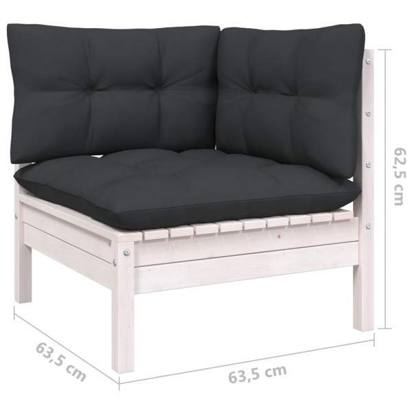 9 pcs conjunto lounge de jardim c/ almofadões pinho branco M 4