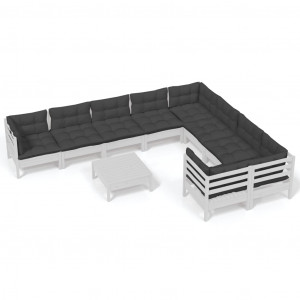 10 pcs conjunto lounge de jardim c/ almofadões pinho branco H