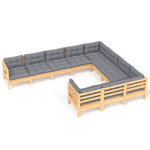 10 pcs conjunto lounge de jardim c/ almofadões cinza pinho M 2