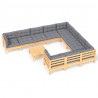 11 pcs conjunto lounge de jardim c/ almofadões cinza pinho 2
